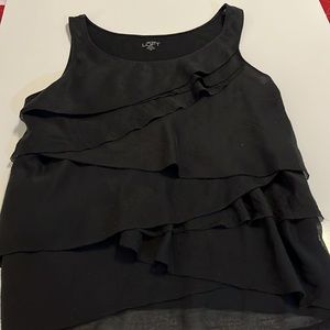 Ann Taylor LOFT Petites (Lined) Sleeveless Black Blouse with Ruffles Size M EUC